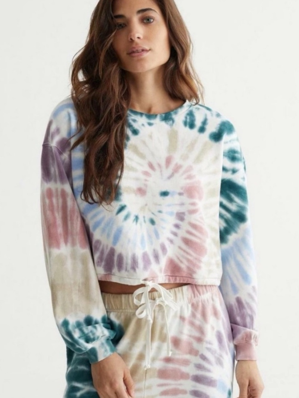 Lucky Brand Cool for Summer Crop Tie Dye Sweatshirt Cozy Loungewear Size M